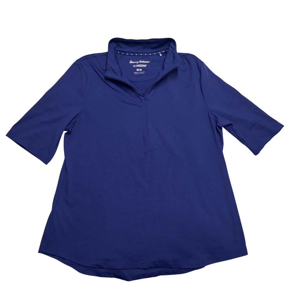 Tommy‎ Bahama IslandZone Top Womens Medium Blue Quarter Zip Short Sleeve